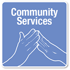 Hands signing "Community" with the title Community Services.